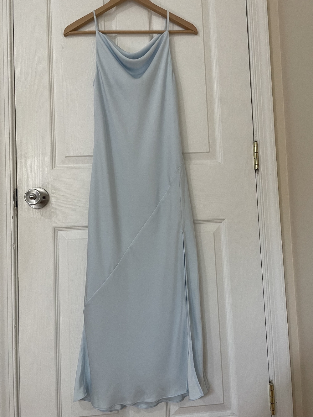 Babaton Satin Light Blue Cowl Neck   Dress Size XS